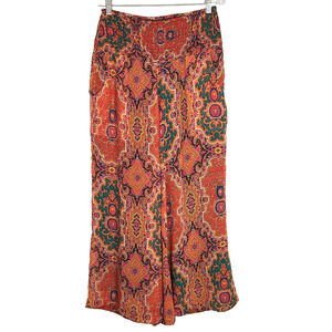 EARTHBOUND Palazzo Pants Medium Wide Leg Smocked Waist Paisley Bohemian Orange